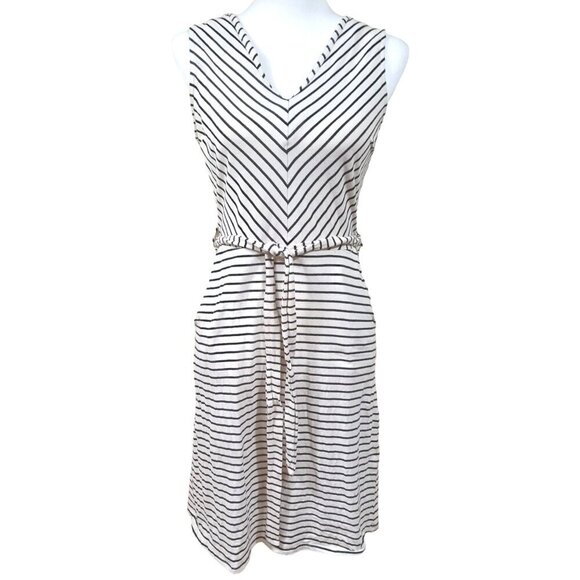 Monteau Los Angeles Dresses & Skirts - Monteau Los Angeles Womens White/Black Stripe Tied Waist Dress Size Small